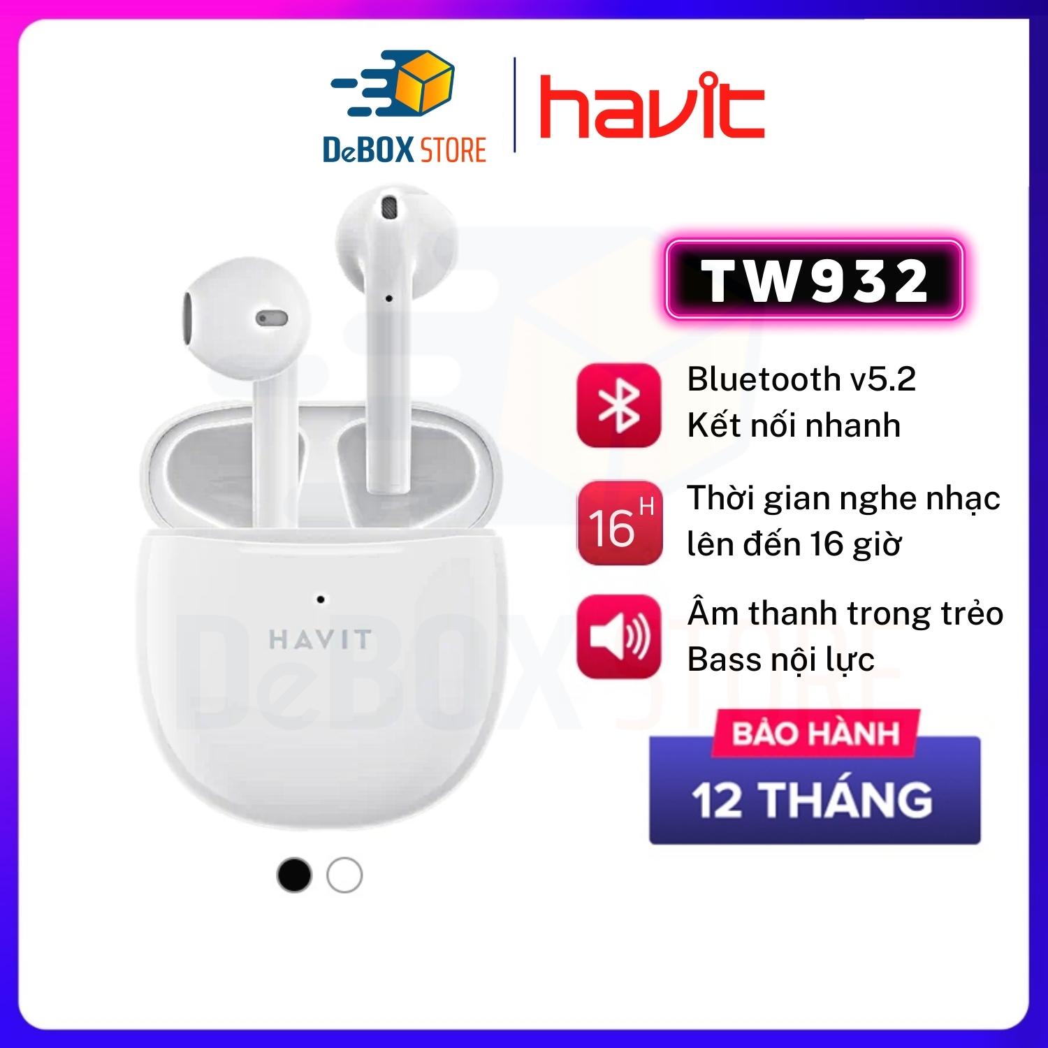 Tai Nghe Không Dây TWS HAVIT TW932 Bluetooth 5.2 Âm Bass Tăng Cường, Driver 13mm - Hàng Chính Hãng