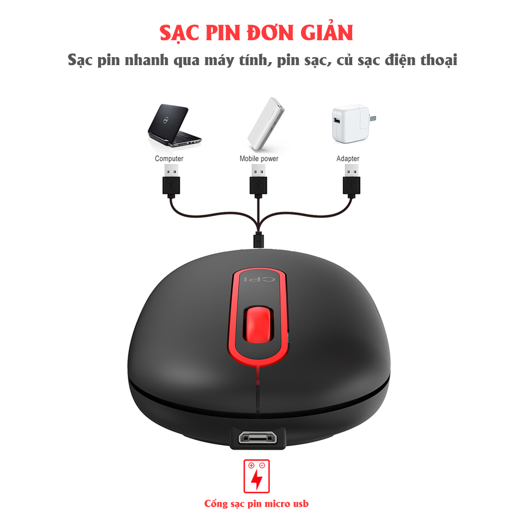 Chuột không dây HXSJ T15 wireless 2.4G tự sạc pin siêu mỏng không gây tiếng ồn chuyên dùng cho Máy tính, pc, Laptop, Tivi - Hàng chính hãng