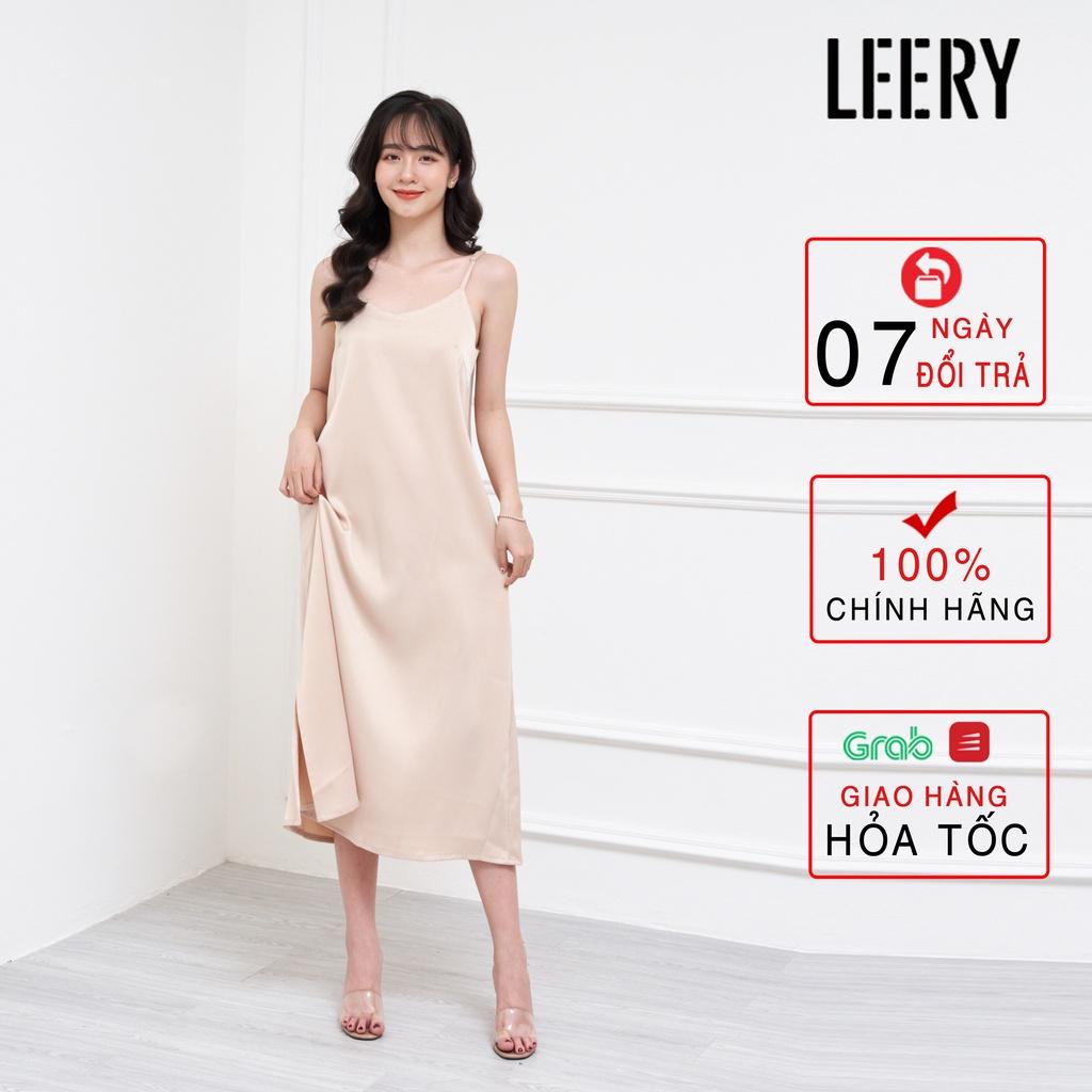 Váy lụa 2 dây satin dáng dài dịu dàng mặc đi chơi váy ngủ đẹp chống nhăn Leery V2D-01