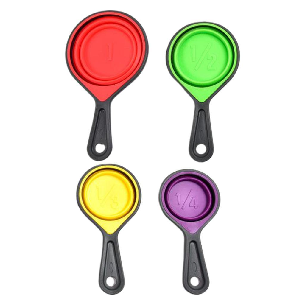 Folding Silicone Measuring Cups And Spoons Baking Tools Cups 4 Pieces