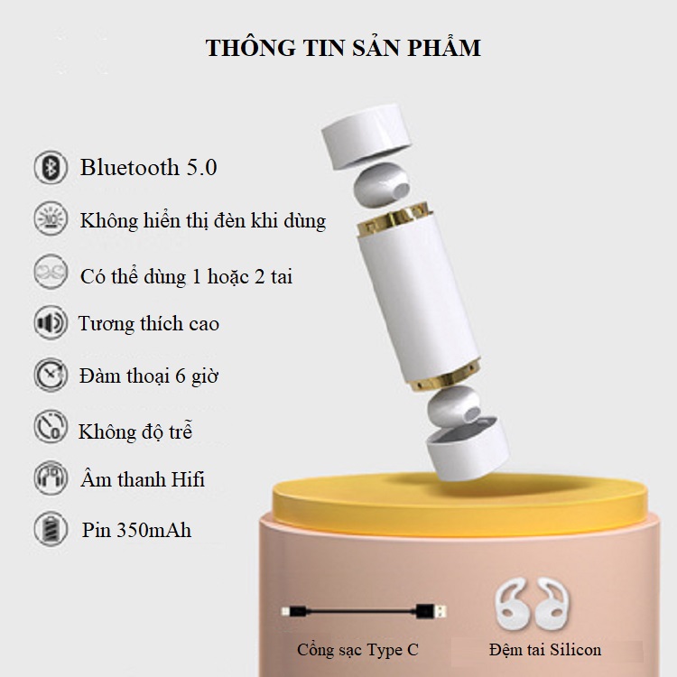 Tai Nghe Nhét Tai Hình Thỏi Son HuQu HQ-Pro X6- Đường Truyền Bluetooth 5.0 -Hàng Chính Hãng