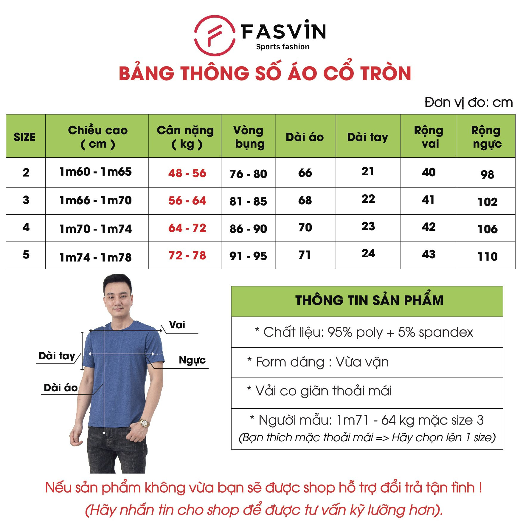 Áo thun nam Fasvin TS20218.HN ngắn tay không cổ vải cotton