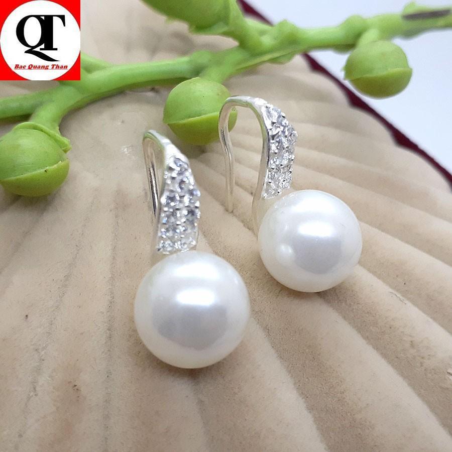 Bông tai bạc nữ Bạc Quang Thản thiết kế kiểu khuyên đeo sát tai gắn đá cobic sáng trắng phù hợp vời mọi lứa tuổi - QTBT4