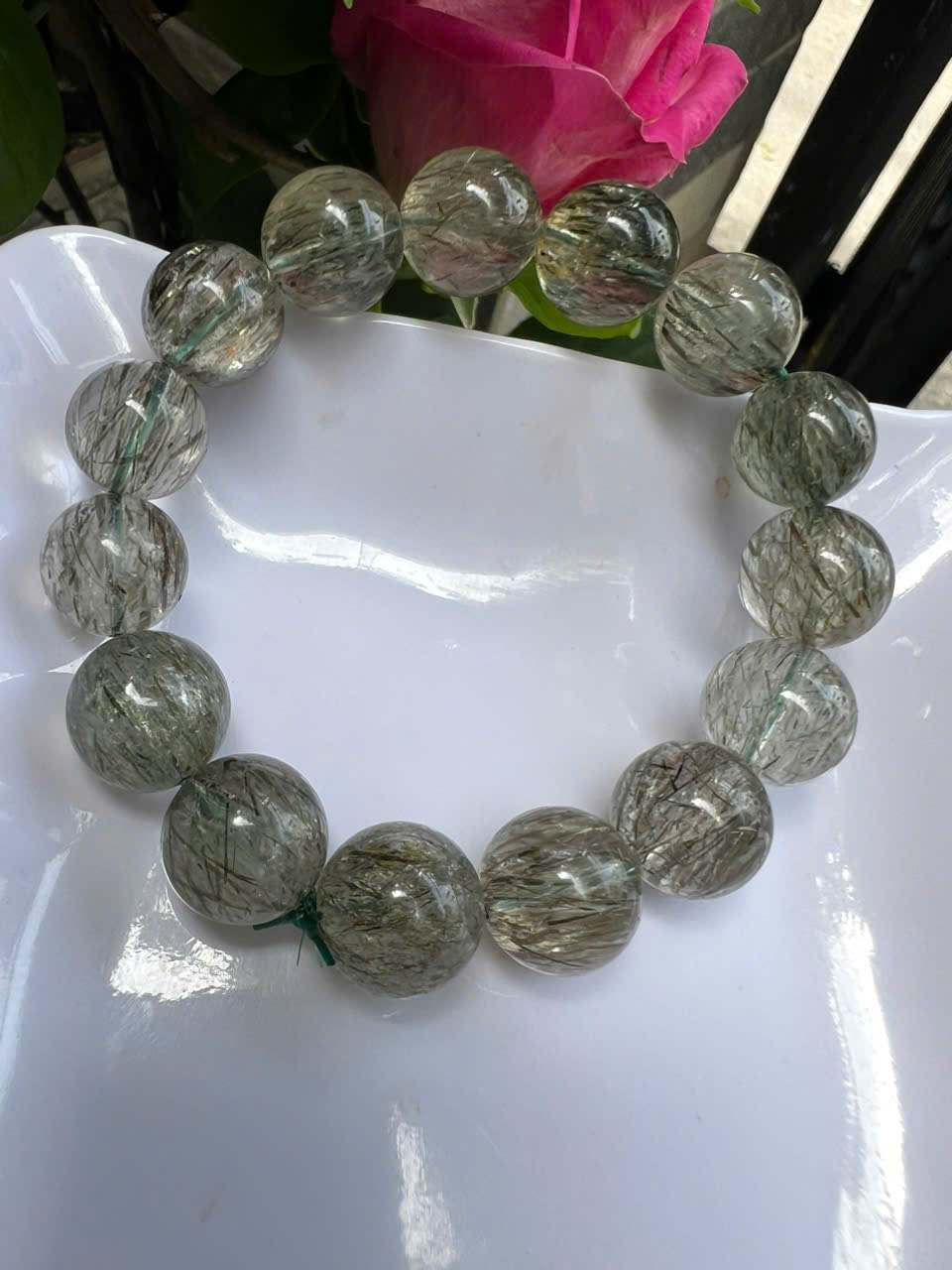 ️ Vòng Tay Chuỗi Nam Vip Size Hạt 14mm Đá Thạch Anh Tóc Xanh Tự Nhiên Trong Bóng Mượt Hợp Các Anh Nam mệnh Mộc Hỏa Thủy đeo đẹp may mắn tốt cho sức khỏe công việc hanh thông ạ