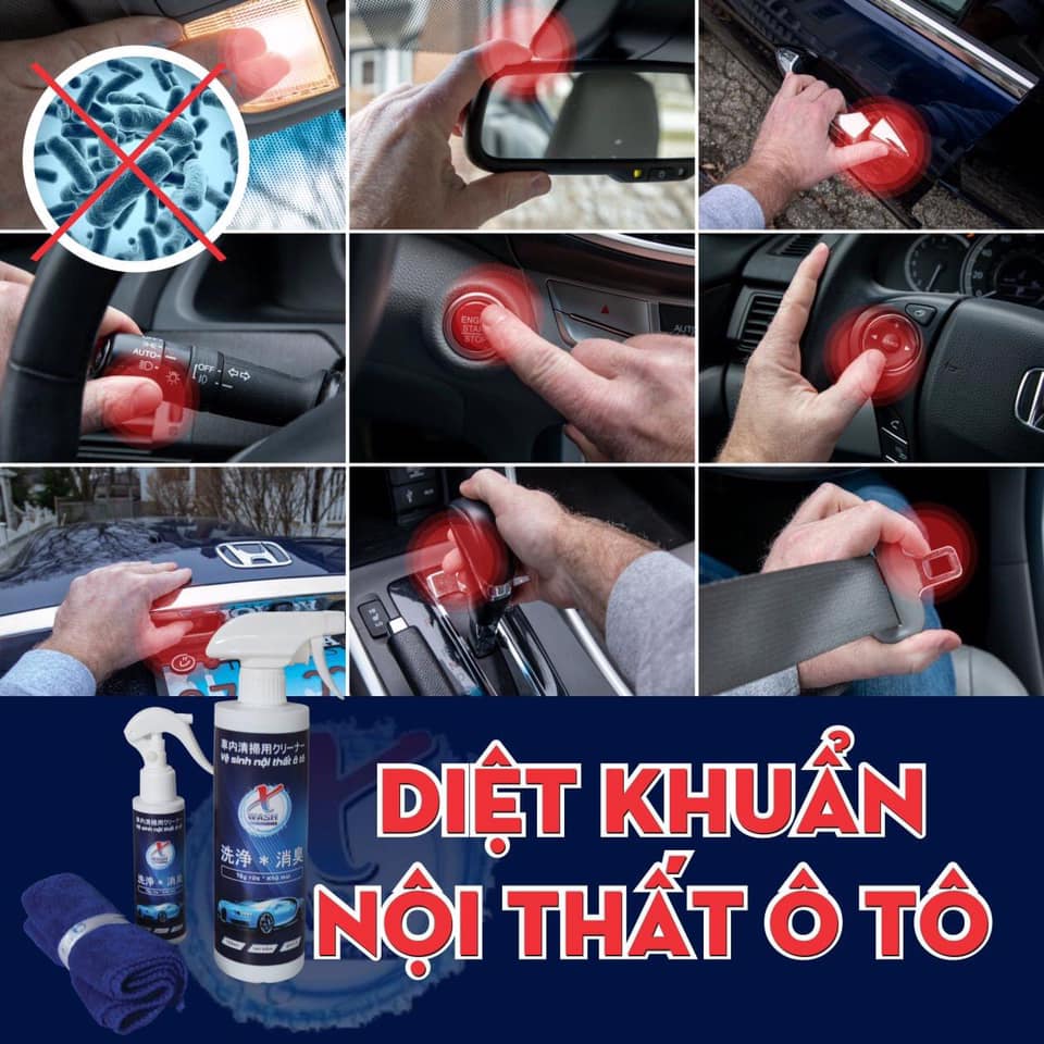  Combo 2 chai lớn 500ml & 1 chai nhỏ 100ml - Xwash For Car chai xịt vệ sinh nội thất xe hơi - Tặng kèm khăn lông cừu