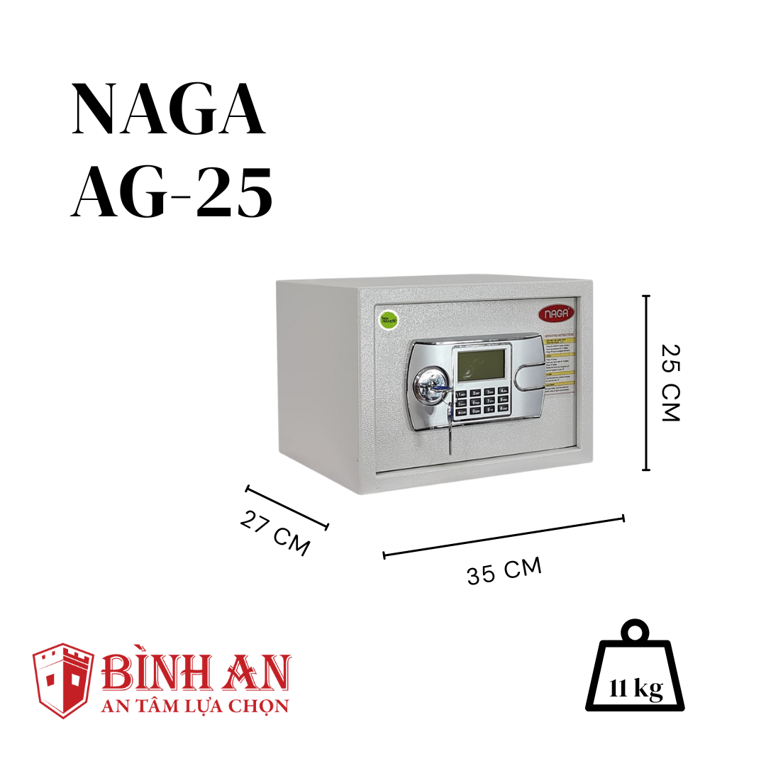 Két Sắt Mini NAGA AG-25 (11kg) Cho Gia Đình, Khách Sạn Nhỏ Gọn Chống Trộm Khoá Điện Tử