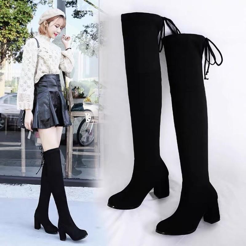 Bốt đùi gót nhọn Hàn Quốc Đế - Boots đùi nữ cao gót