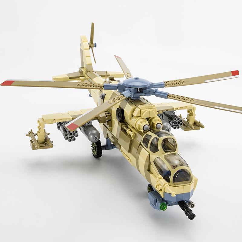 Đồ chơi Lắp ráp Máy bay Trực thăng quân sự Mil Mi-24, SY1675 Xếp hình thông minh, Mô hình máy bay