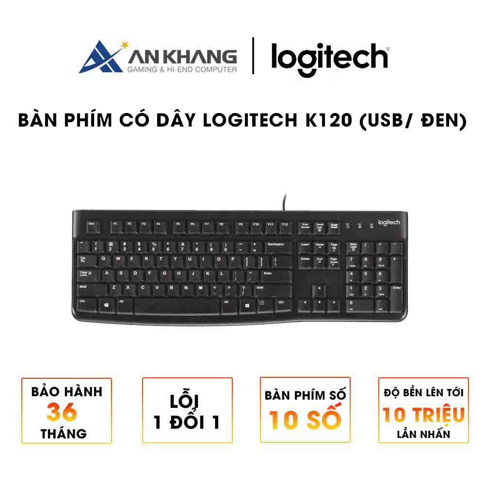 Bàn phím Logitech K120 - Hàng Chính Hãng - Bảo Hành 36 Tháng [Lỗi 1 đổi 1]