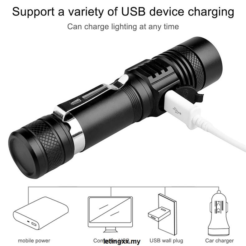 Đèn Pin Led T6 18650 Sạc Usb Tiện Dụng Cho Hoạt Động Ngoài Trời