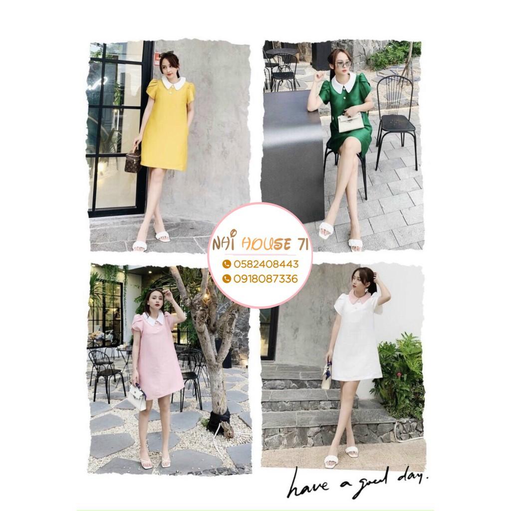 Đầm Suông Tiểu Thư NHIHOUSE71 Tay Phồng Cổ Sen Phối Có Túi Dưới 57kg