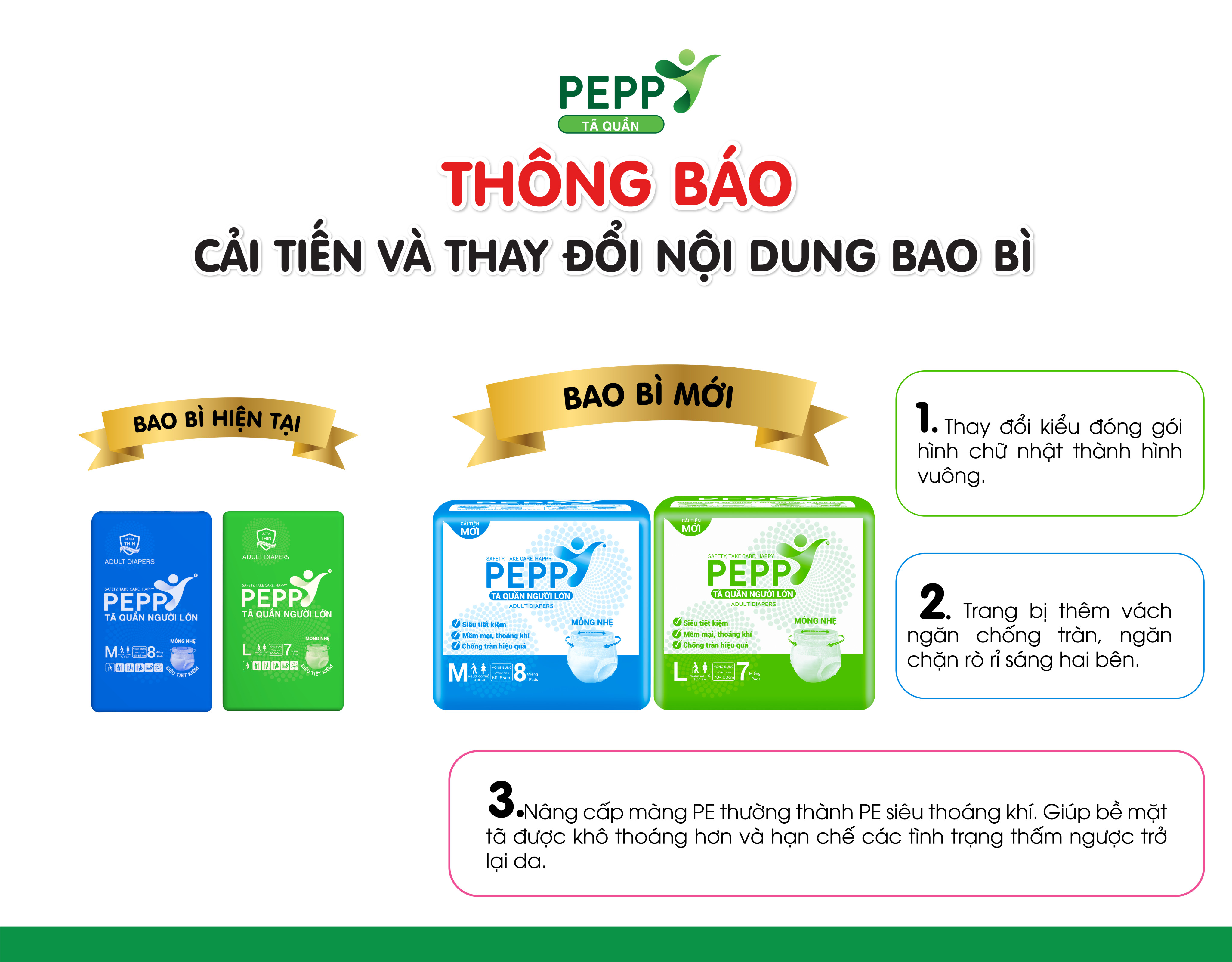 Combo 2 Gói Tã bỉm quần người lớn Peppy siêu mềm, mỏng nhẹ, thấm hút cao M8/L7/XL7