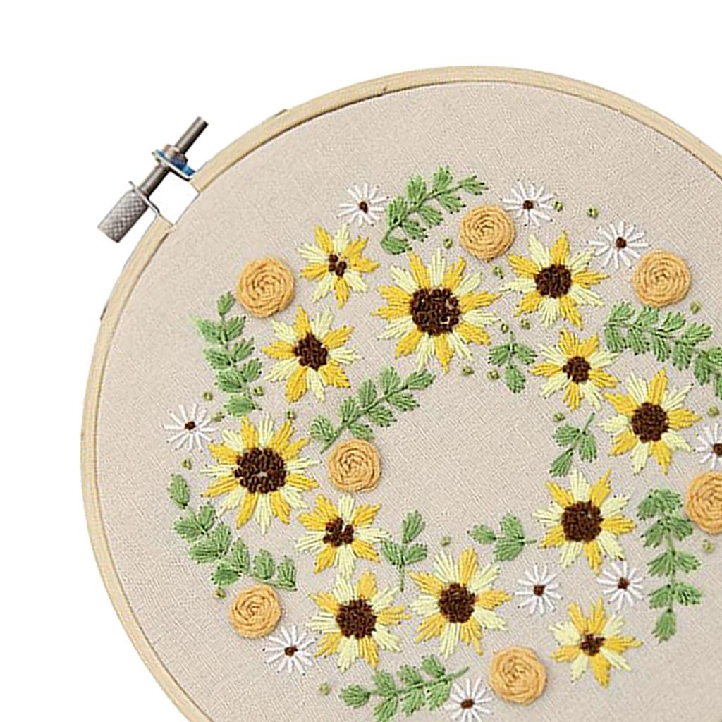 Embroidery Hoop Kids Adult Cross Stitch Threads Kits Flower Leaves, 2 Styles