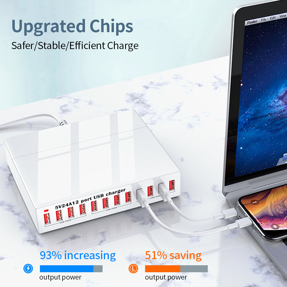 Bộ Sạc Nhanh X6 12 Cổng USB 5V24A Công Suất Cao Cho Điện Thoại Di Động / Máy Tính Bảng