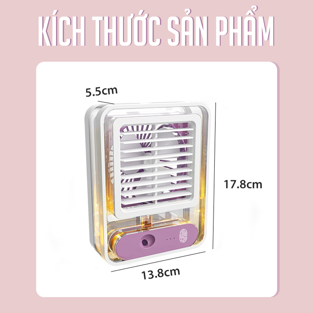 Quạt Hơi Nước Mini, Quạt Điều Hòa Hơi Nước Mini Làm Mát Không Khí, Tạo Độ Ẩm, Quạt Mini Để Bàn Tích Điện, Nhiều Chế Độ Có Bình Đựng Nước, Nốt Chạm Cảm Ứng, Có Đèn - Hàng Chính Hãng Besti