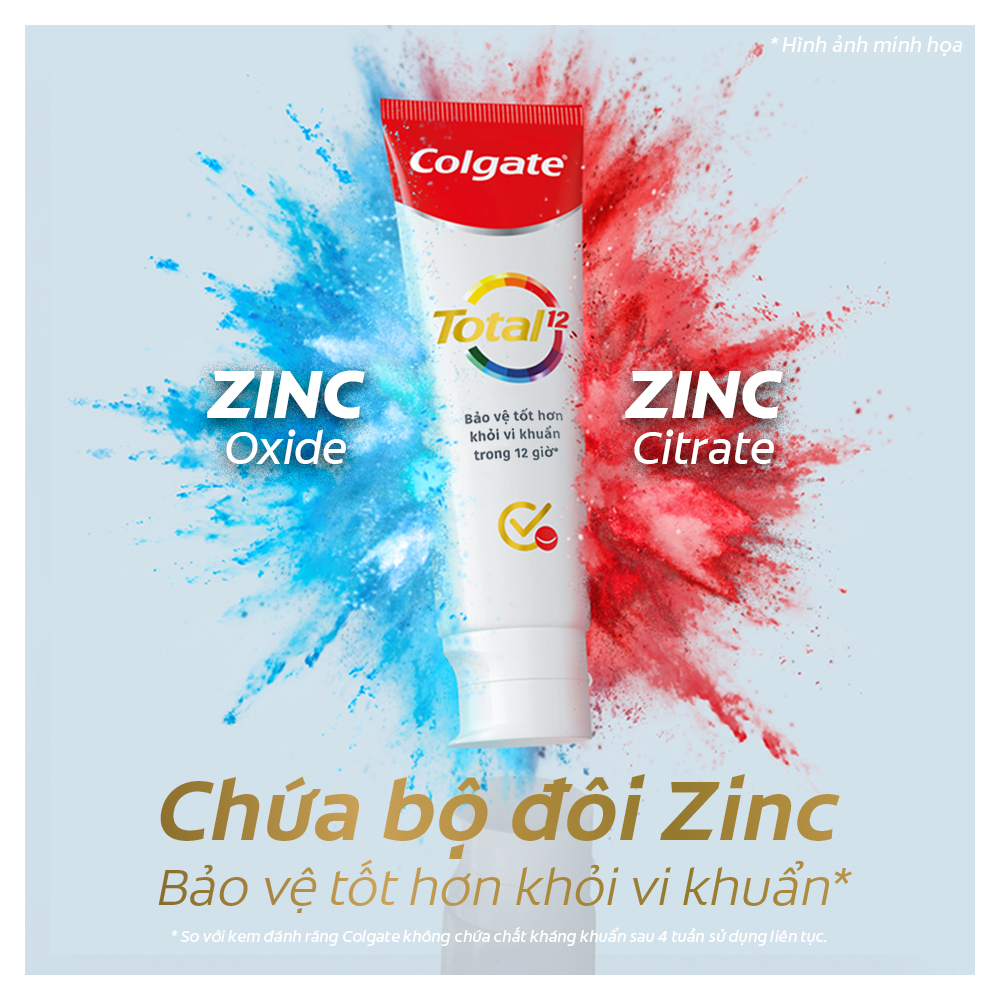 Kem đánh răng Colgate diệt vi khuẩn Total Clean Mint hương bạc hà bảo vệ toàn diện 12h 170g/tuýp