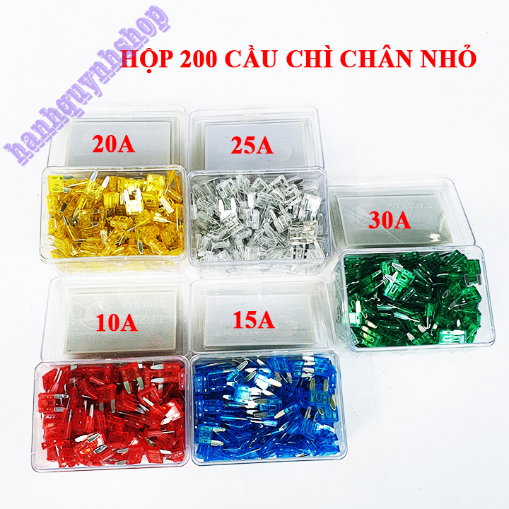 Hộp 200 cầu chì ô tô chân nhỏ 10A 15A 20A 25A 30A loại đẹp