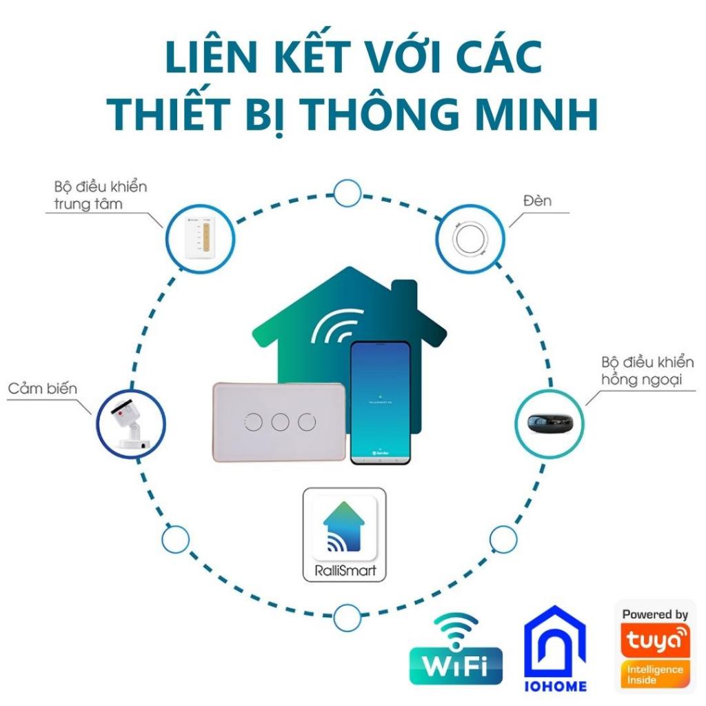 Công tắc thông minh viền nhôm mặt kính 2.5D mẫu thiết kế cao cấp IOHOME-Led xanh dương và đỏ-WIFI, BLUE và Zigbee