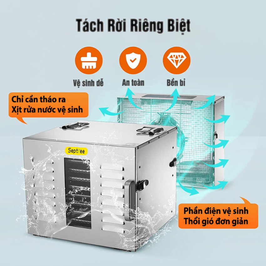 Máy sấy thực phẩm chuyên nghiệp dung tích lớn 59 lít 10 khay thương hiệu Mỹ Septree ST-01 - Hàng Nhập Khẩu