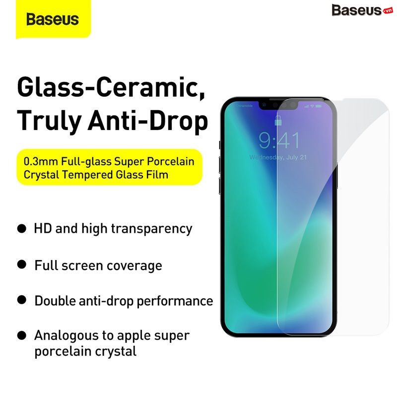 Kính cường lực CY-YMS Baseus 0.3mm Full-screen and Full-glass Super porcelain crystal Tempered Glass Film For iP 13 - hàng chính hãng