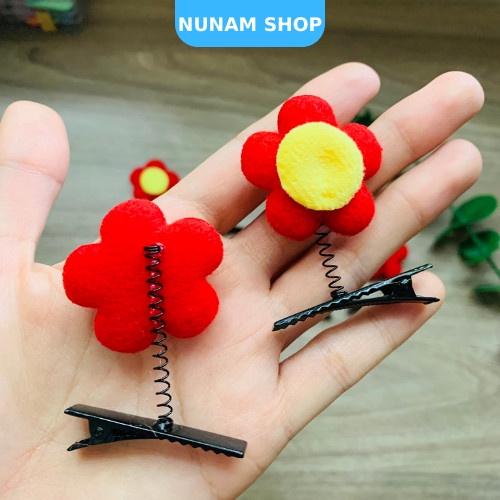 Kẹp tóc lò xo bông hoa đỏ chất ni chần bông xinh xắn Nunam shop