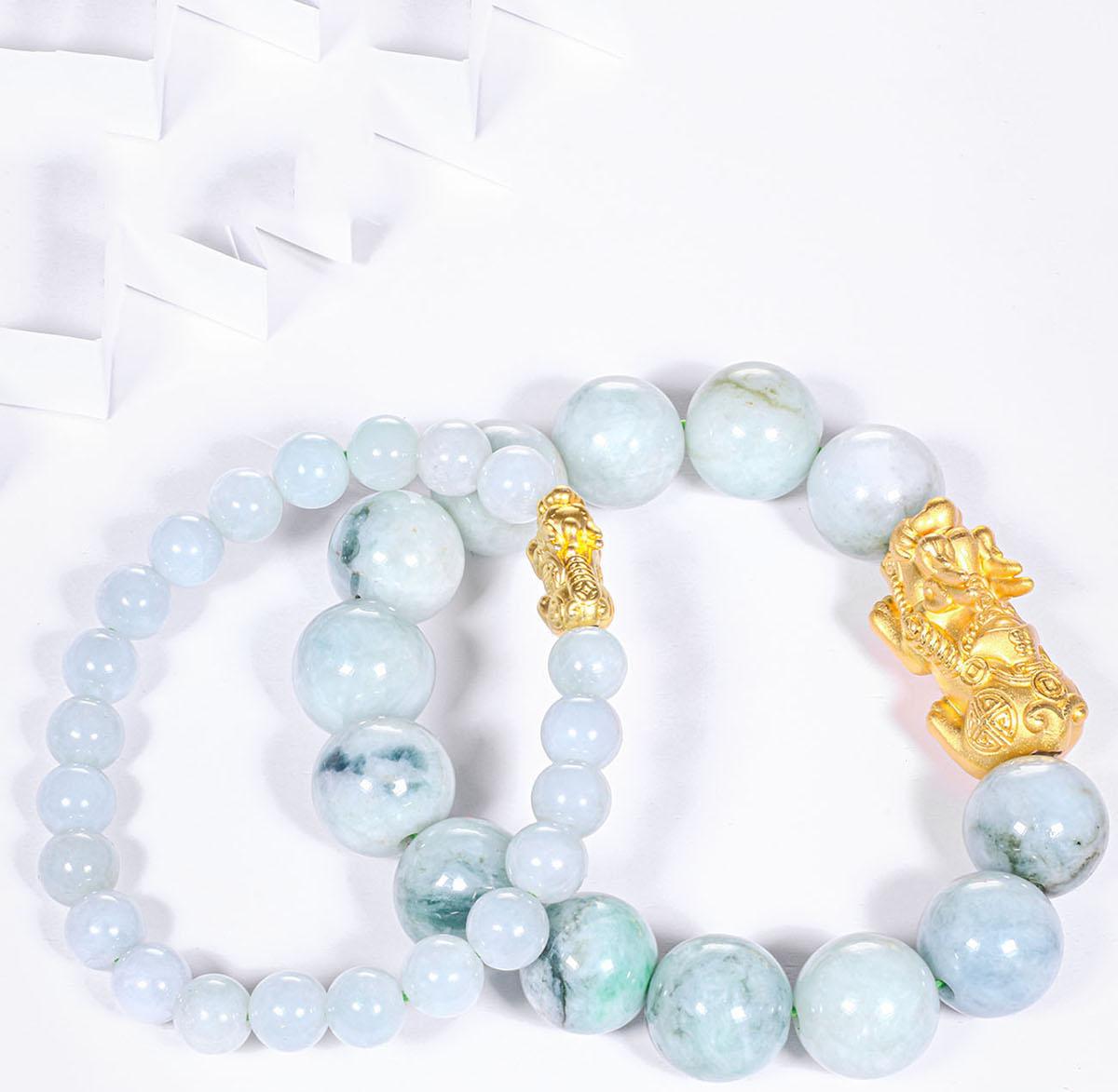 Vòng tay cặp nam nữ đá cẩm thạch phỉ thúy hạt đá 12mm,8mm mệnh hỏa, mộc - Ngọc Quý Gemstones