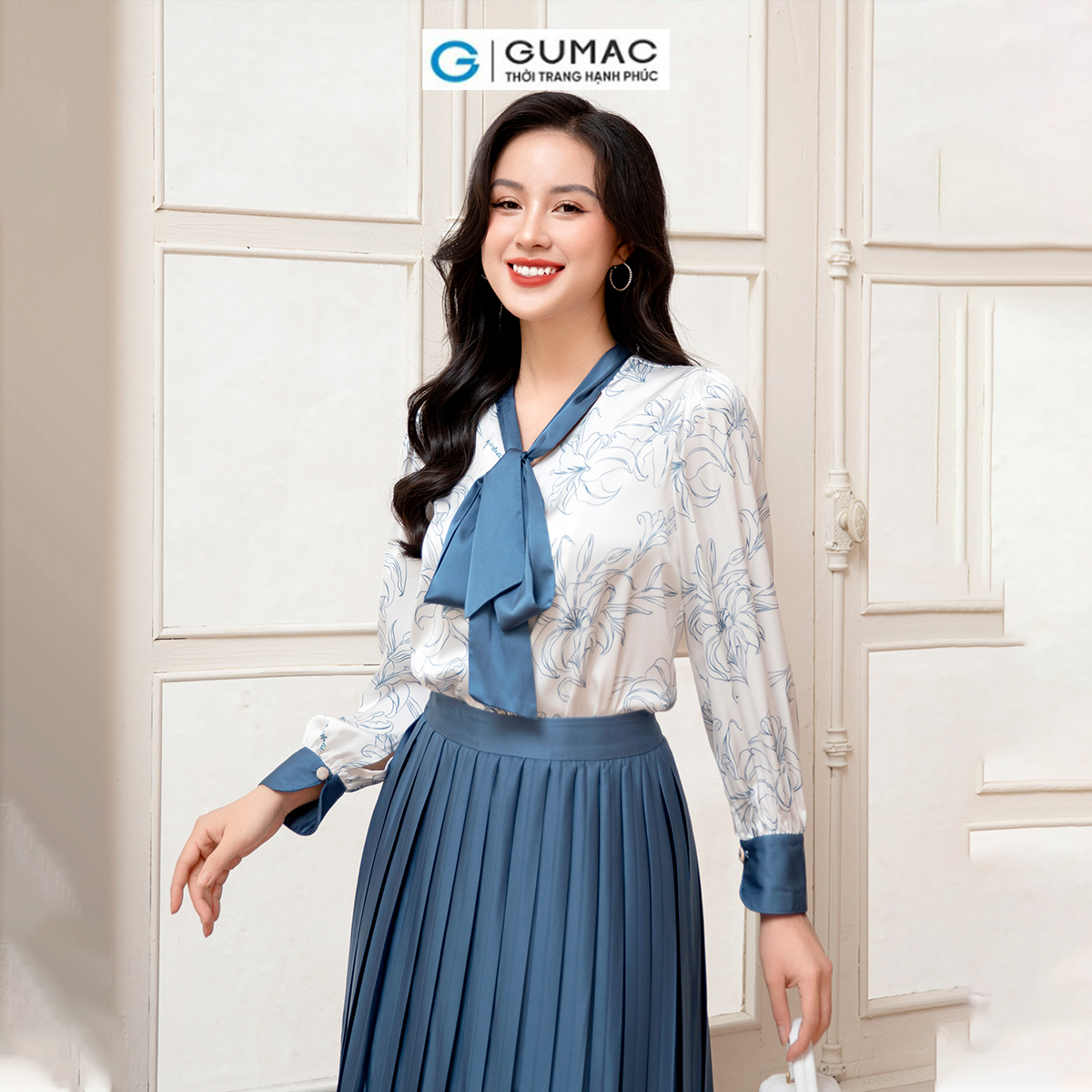 Áo lụa in hoa thời trang GUMAC AD10006