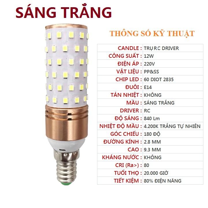 Bóng đèn LED bắp, trụ, tròn, búp 5w,7w, 9w, 12w sáng trắng hoặc vàng, Đuôi E14 hoặc E27