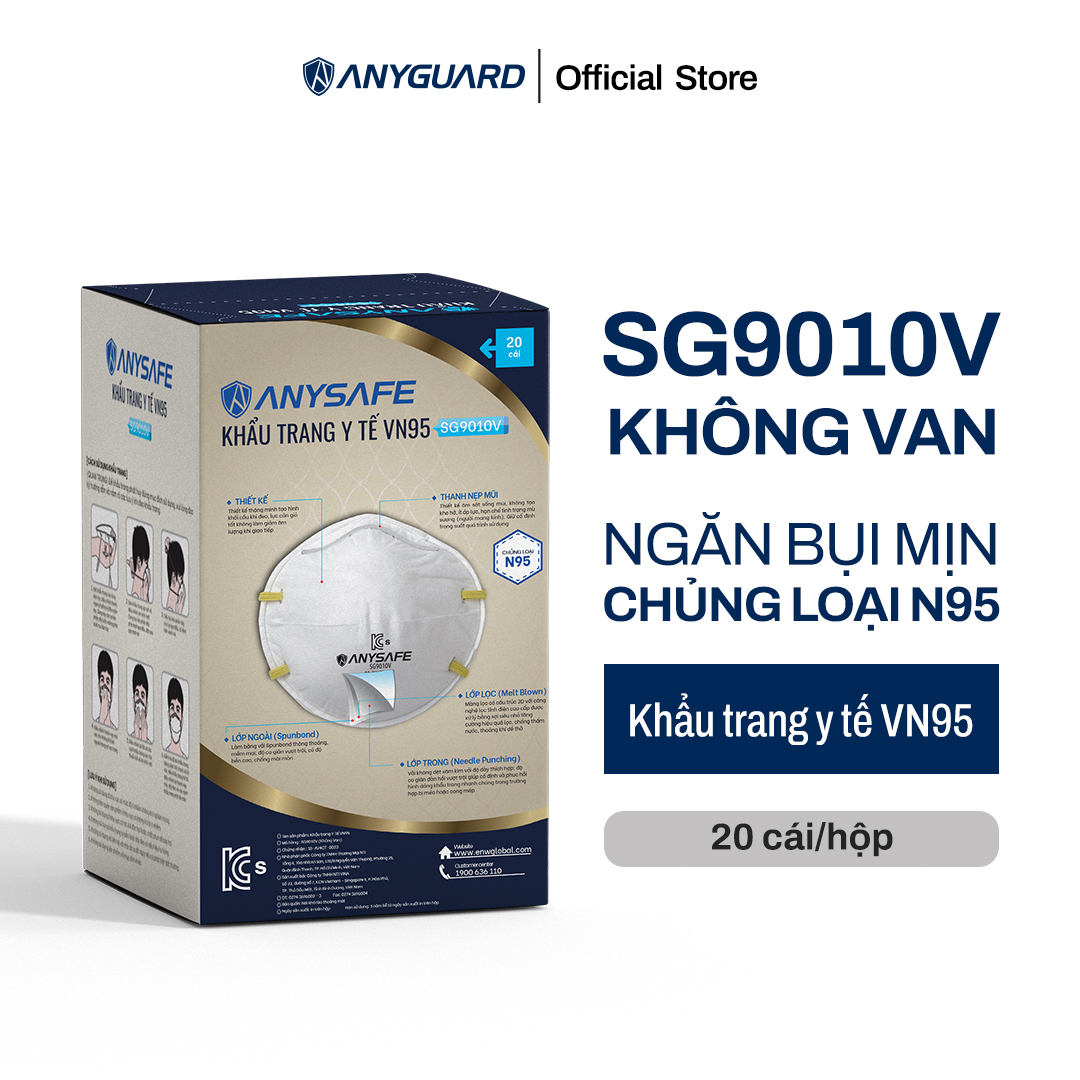 Hộp Khẩu Trang Y Tế VN95 ANYSAFE Chính Hãng SG9010 (Không Van) - Hộp 20 cái -  Đạt Tiêu Chuẩn Thiết Bị Y Tế Loại A , ISO 9001:2015, ISO 13485:2016 Dùng Trong Y Tế, Phòng Dịch