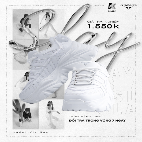 Giày đế cao SLAY BY MLEE, Sneaker Chunky All - White, Hàng chính hãng cao cấp