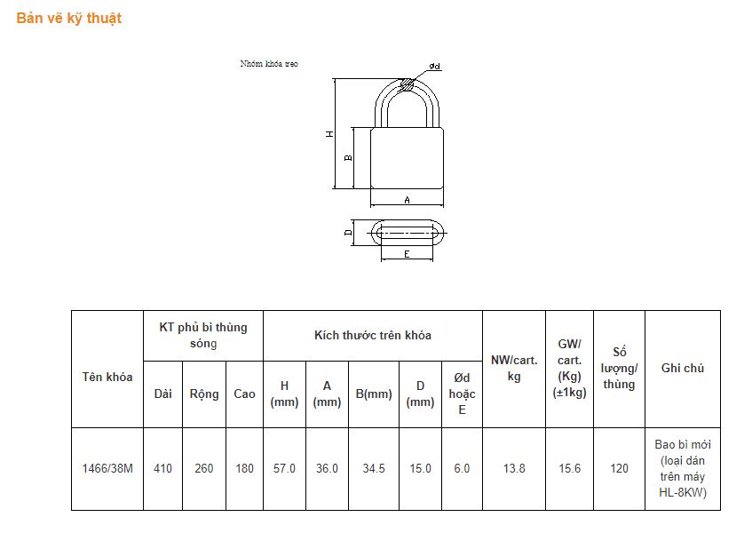 Ổ khóa cửa treo Việt Tiệp đồng vàng