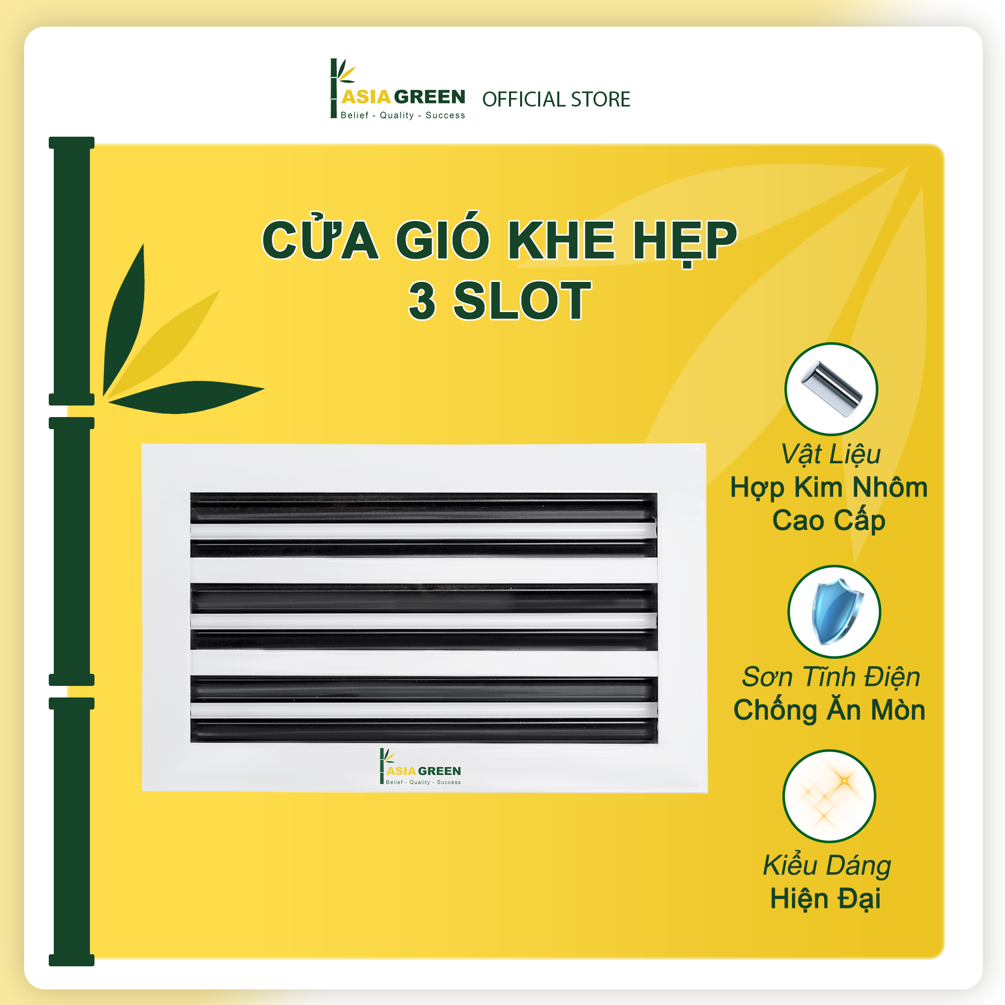 Cửa Gió Nan 3 Slot, Điều Chỉnh Lưu Lượng Gió, Sơn Tĩnh Điện, Cửa Cấp/Hồi, ASIA GREEN ( Giá bao gồm VAT)