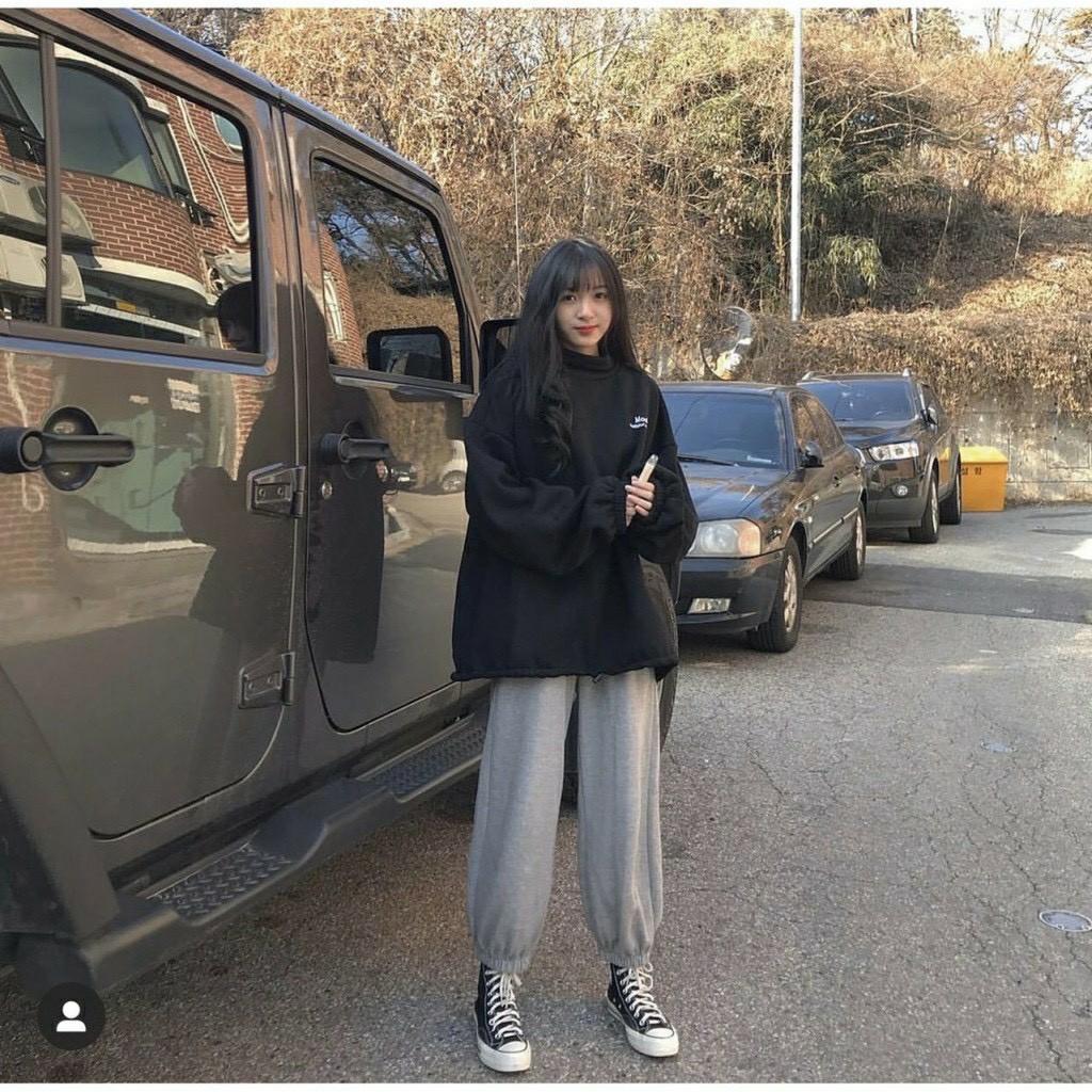 Quần Jogger nữ dài ống rộng phong cách Ulzzang - Màu Đen/ Xám bo gấu - Vitalita.cloth