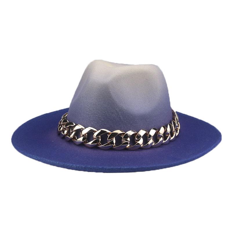 Nón Fedora Gradient Màu Dây Chuyền Vàng Ban Nhạc Nữ Nón Mùa Đông Rộng Vành Jazz Mũ Vintage Cao Cấp Nỉ Mùa Đông Nón Sombreros de Mujer