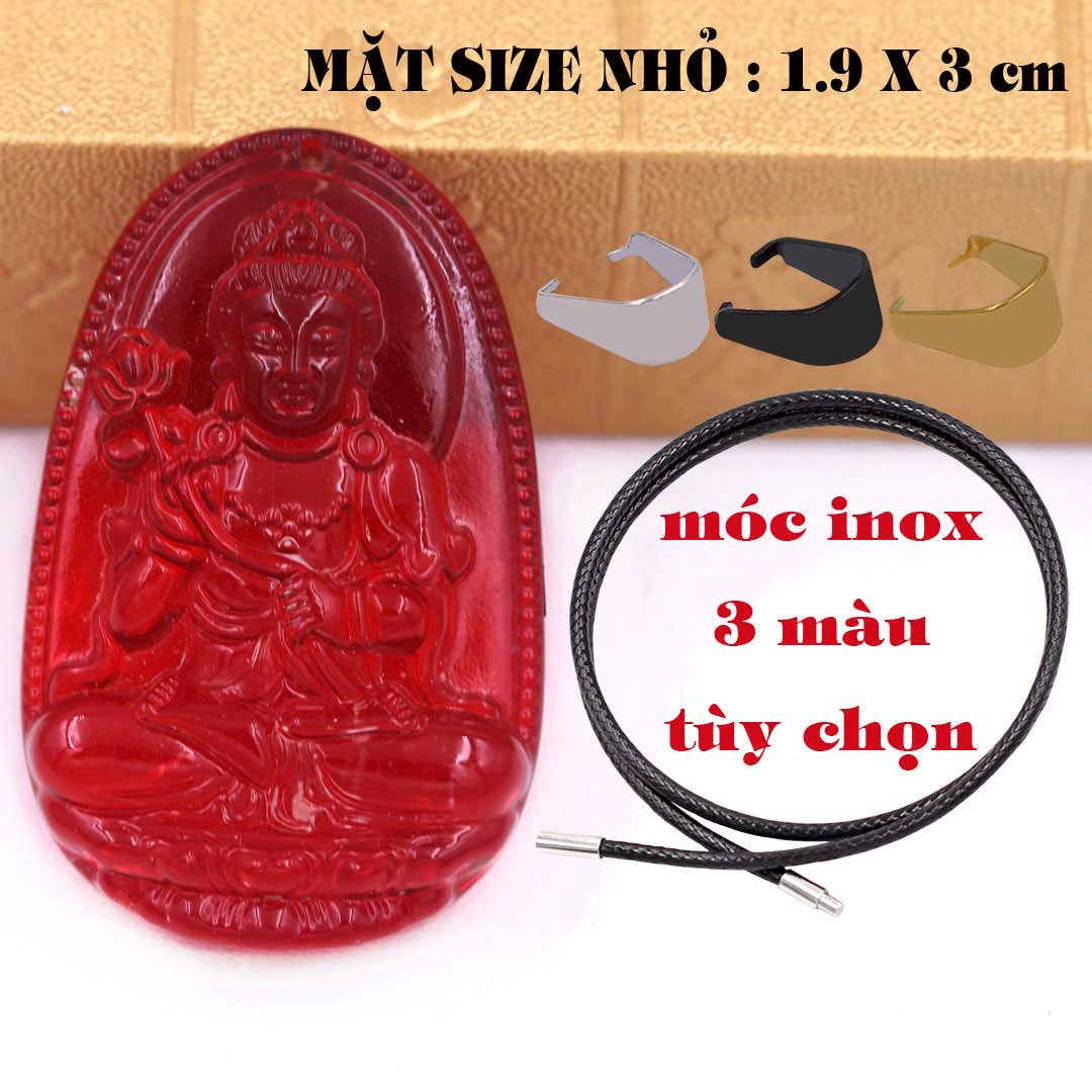 Mặt Phật Đại thế chí pha lê đỏ 1.9cm x 3cm  kèm vòng cổ dây cao su đen + móc inox vàng, Phật bản mệnh, mặt dây chuyền