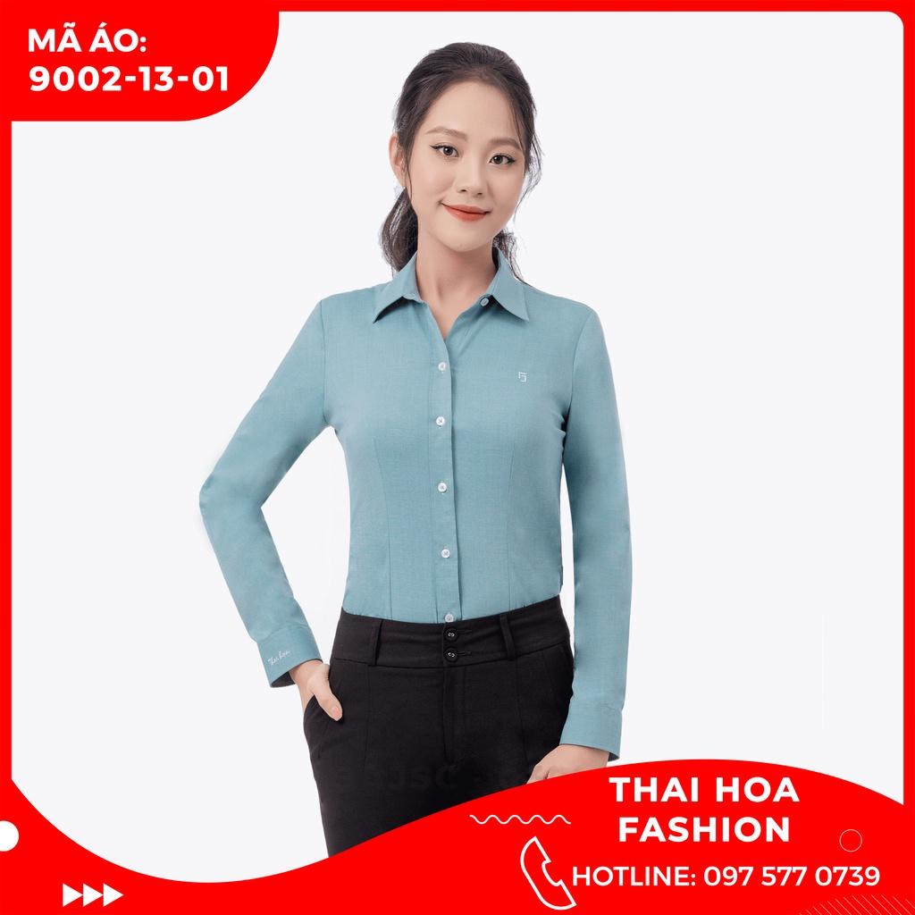 ÁO SƠ MI NỮ THÁI HÒA PHONG CÁCH CÔNG SỞ 9002-13-02 MÀU XANH DÀI TAY