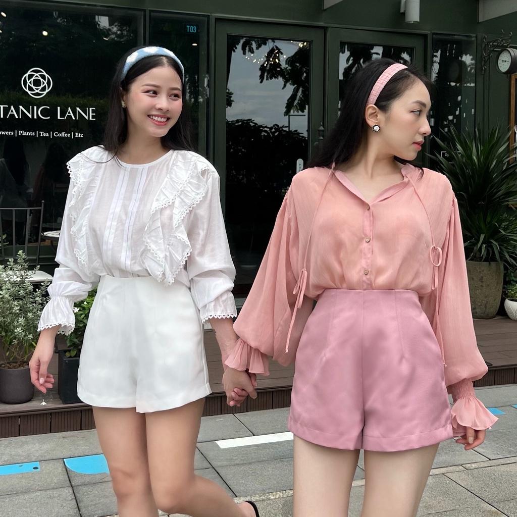 KIOBI - Quần shorts Cindy form lưng cao dáng cơ bản, 3 size S | M | L, có túi, vải kaki gân hồng - KIQS224139H