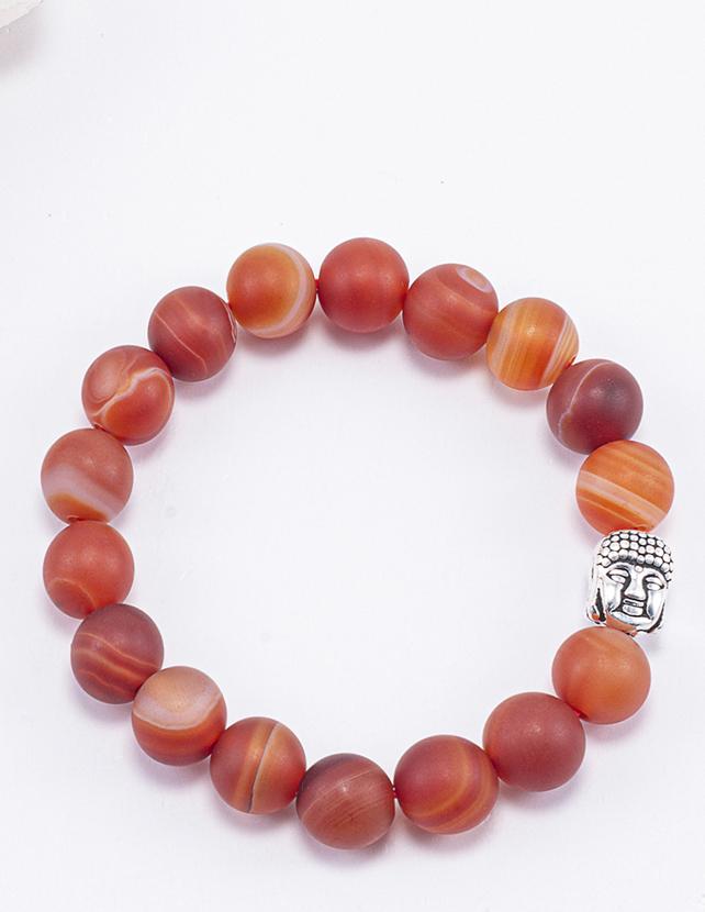Vòng Tay Phong Thủy Nam Đá Mã Não Đỏ Nhám Phối Charm Phật Bạc  Mệnh Hỏa, Thổ Ngọc Quý Gemstones