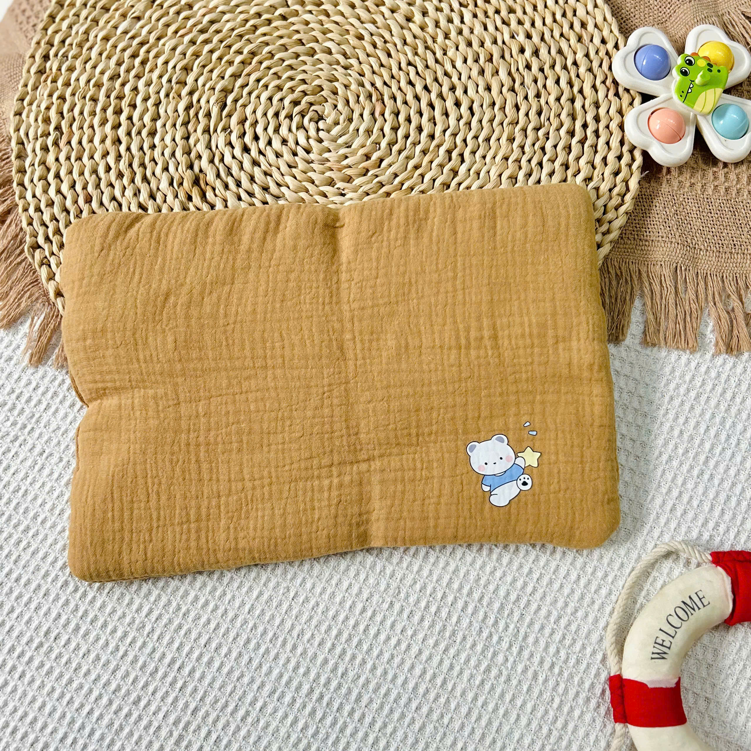 [Sơ Sinh] Gối Phẳng Xô Muslin Màu Mềm, Mỏng, Thoáng Khí Cho Bé - GỐI MỎNG PHÙ HỢP CHO BÉ MỚI SINH