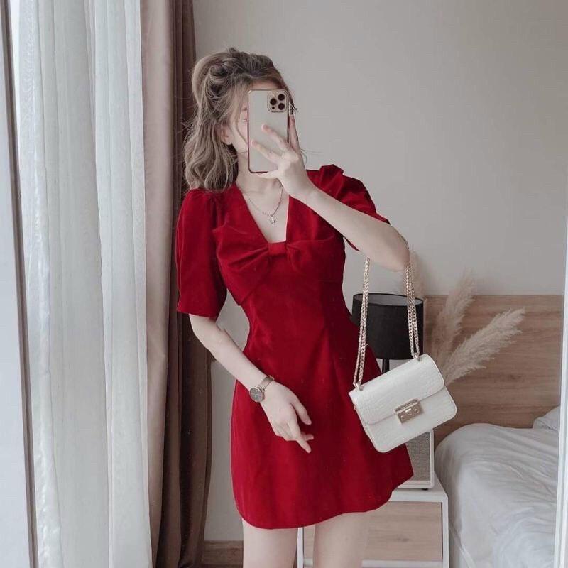 Đầm Nhung Nơ ngực Cực Xinh - D0483