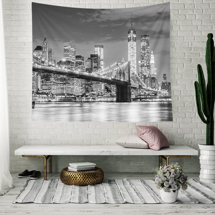 Tranh vải decor không gian phòng phong cách Châu Âu có đèn LED mẫu phong cảnh đêm