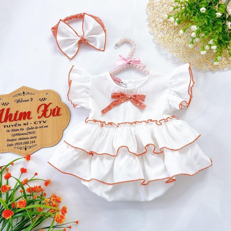 [3-12kg] Body Váy Công Chúa Trắng NHÍM XÙ KIDS Cho Bé Gái Sơ Sinh, Đầy Tháng, Thôi Nôi Chất Lụa Nến - A452