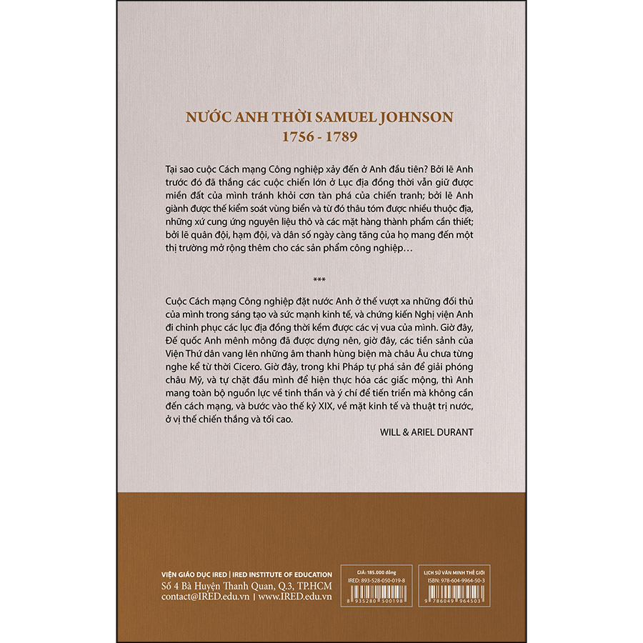 Sách IRED Books - Lịch sử văn minh thế giới phần 10 : Rousseau và Cách Mạng, tập 4 :  Nước Anh thời Samuel Johnson - Will Durant