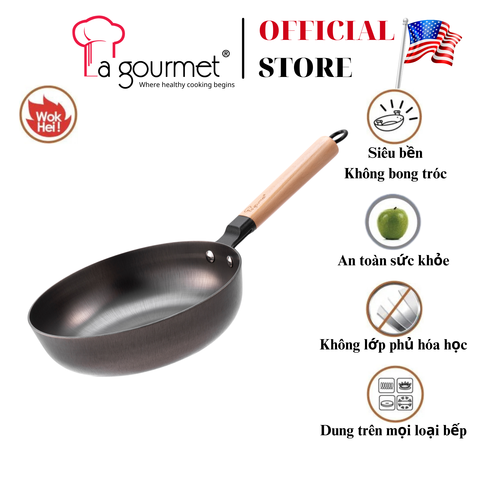 Chảo gang đúc công nghệ mới La gourmet Nitrigan™ 28cm lòng sâu 4L - 347701 (tốt cho sức khỏe, siêu bền)