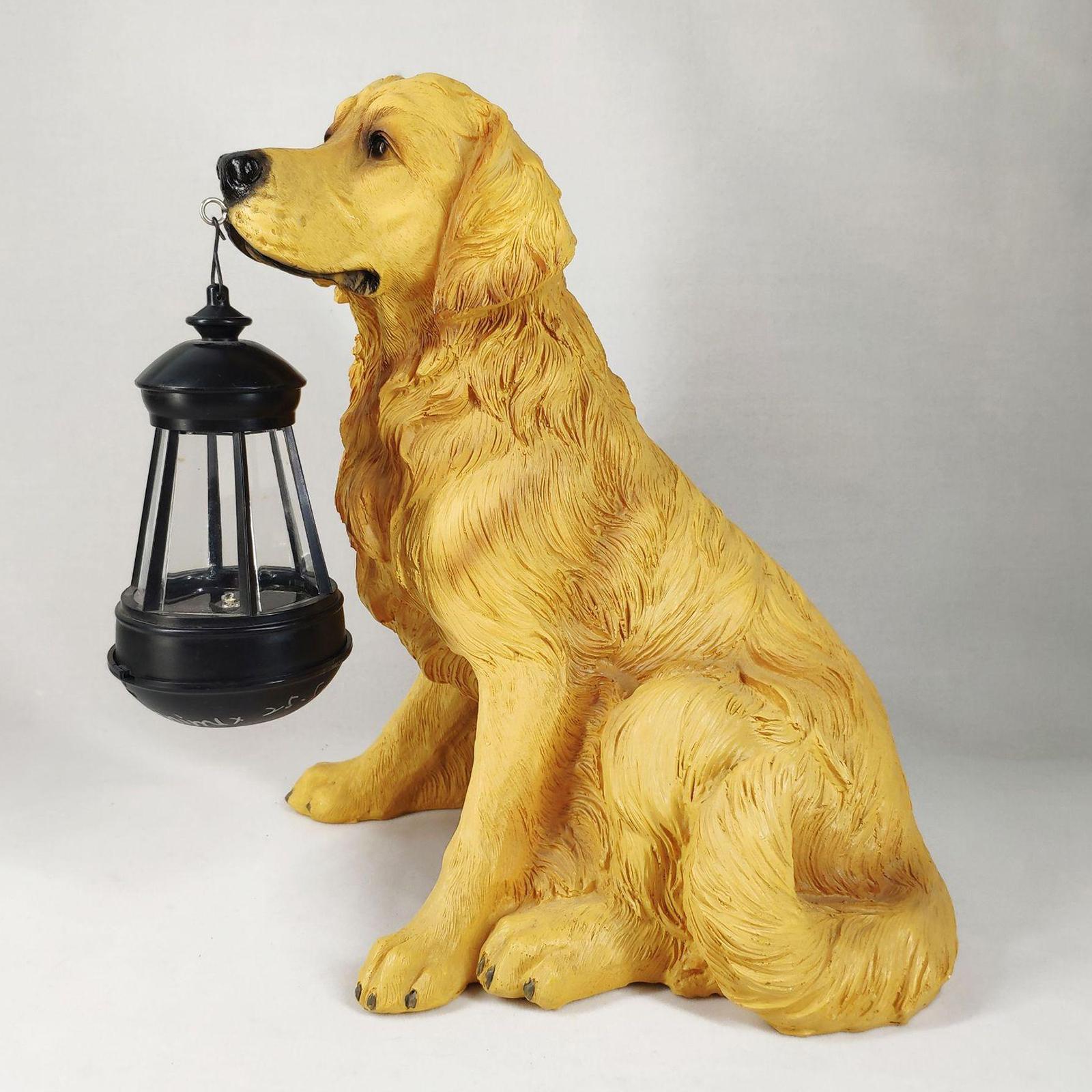 Outdoor Garden Dogs Ornament with Solar Powered Light, Resin Golden Retriever/Labrador/Rottweiler Statue with Detachable LED Solar Lights Lantern