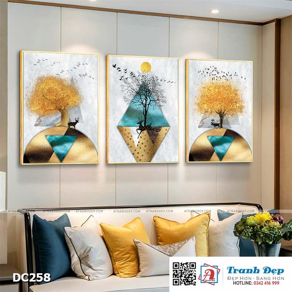 Bộ 3 tranh canvas treo tường Decor Họa tiết hươu nghệ thuật - DC258