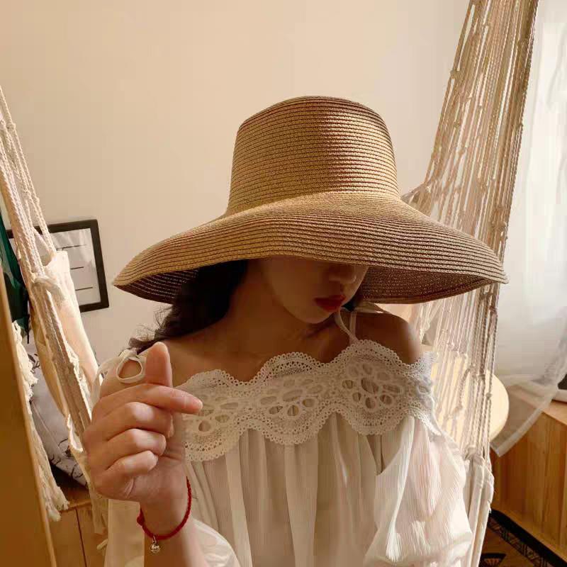 Năm 2019 Nữ Mùa Hè Nữ Nón Hepburn Phong Cách Vintage Thiết Kế Rộng Bên Mũ Rơm Màu Bãi Biển Ngày Lễ Đi Biển Xinh Xắn lớn Hat