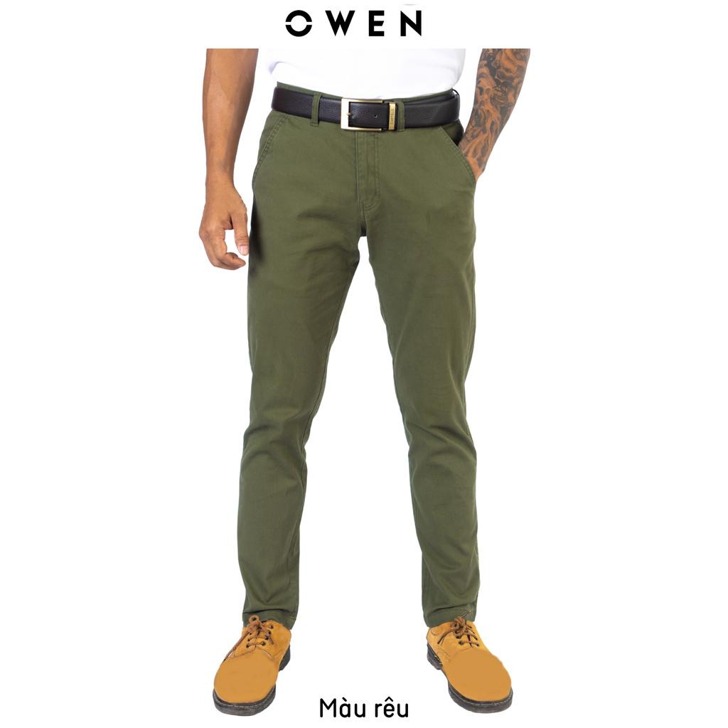 Quần kaki nam OWEN chuẩn hãng màu rêu, chất kaki cotton dày dặn, cao cấp, co giãn, form đứng dáng slimfit nhẹ trẻ trung