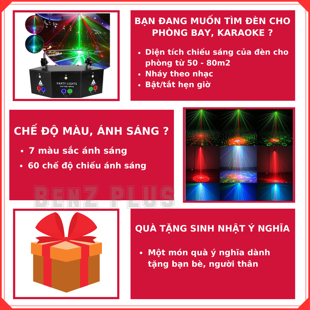 Đèn laser BENZ 9 mắt phiên bản 2023, phòng bay bar karaoke nháy theo nhạc, đèn party lights trang trí sự kiện, sinh nhật