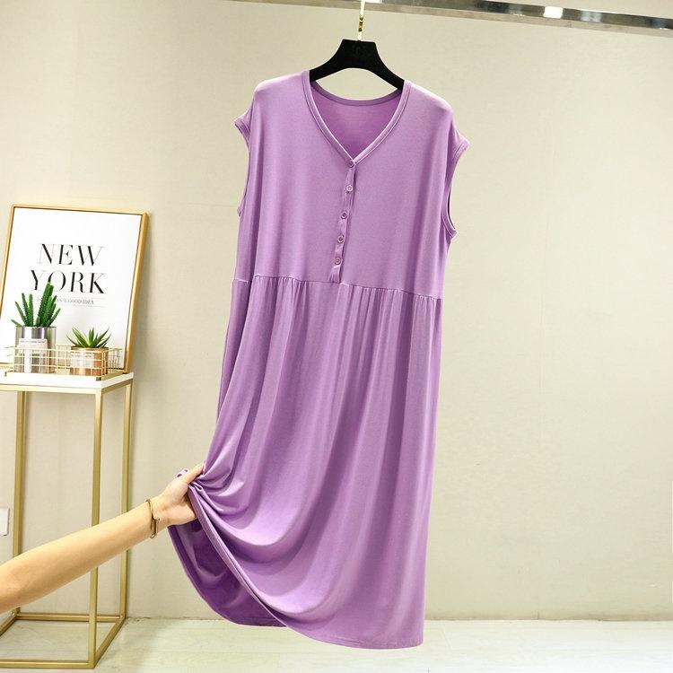 Váy đầm thun mặc ngủ ở nhà ngắn tay vải Modal mềm mại thoáng mát dáng suông mã VAV0433